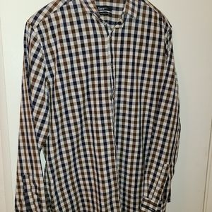 Bar III Dress Shirt navy/brown/white plaid